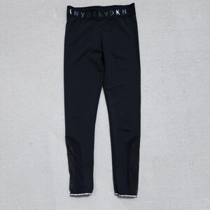 DKNY 7/8 Sport Leggings Women Sz 10 Black W/Mesh Capri Stretch Athleisure Yoga
